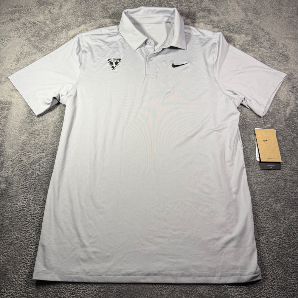 Nike Houston Rockets Dri-FIT Polo Shirt Mens Medium Gray NBA Golf UPF 40+ New
